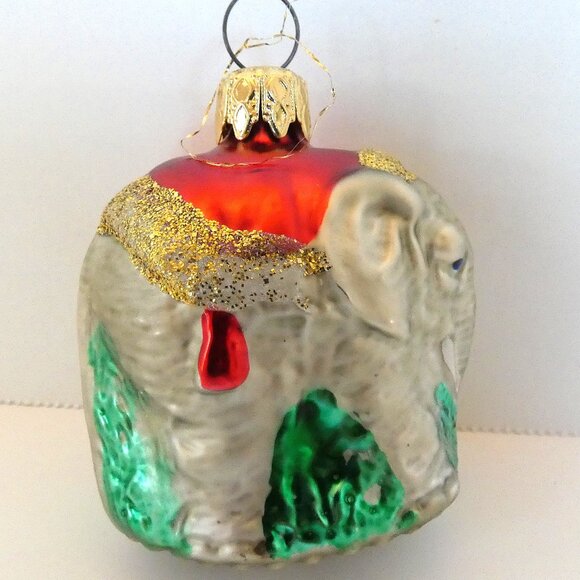 Vintage Blown Glass Elephant Ornament Silver Red Green Gold Glitter West Germany - Picture 1 of 8